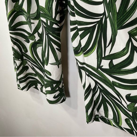 Elaine Rose Pants Palm Leaf Palazzo Loose Fit Wide Leg Green White Print size L - Picture 4 of 11